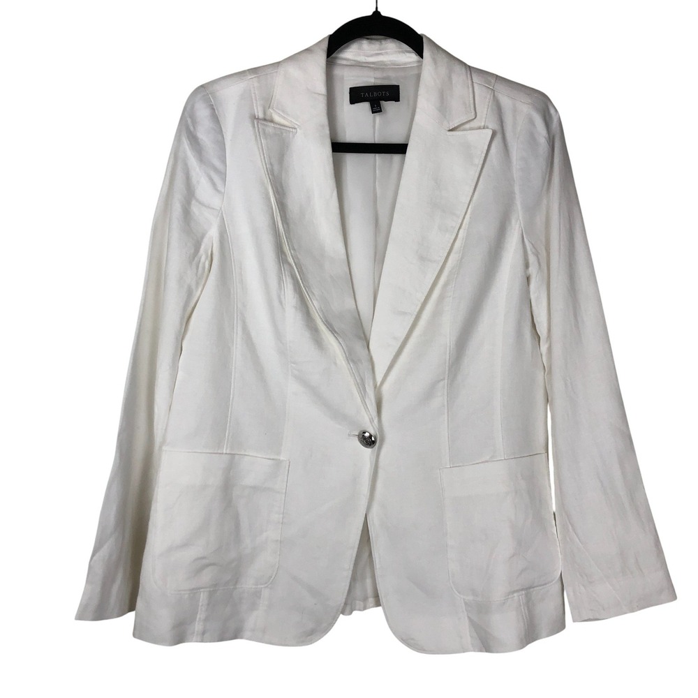 Talbots Womens Classic Linen Blazer Size 6 White Breathable‎ Summer Work Office